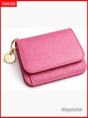 Slim RFID Blocking Leather Wallet Tri-Fold Card Case Keychain